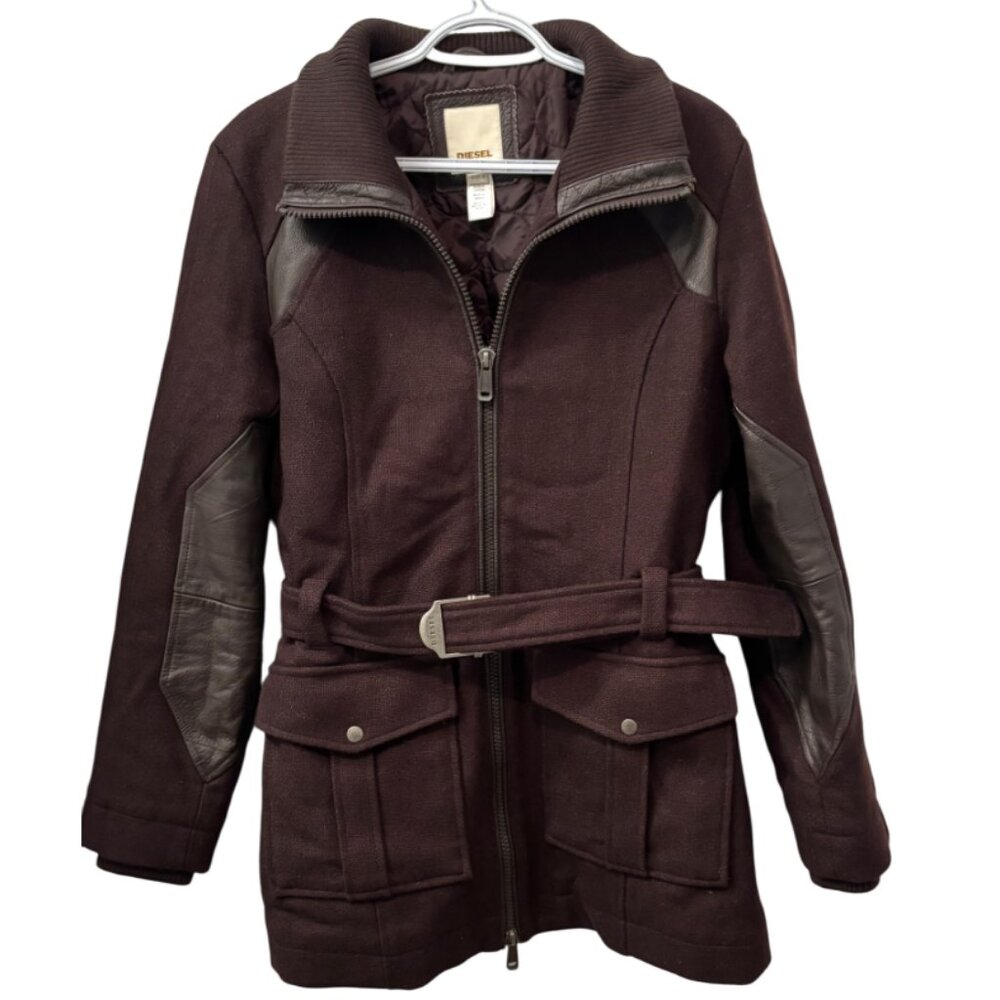 Diesel dark brown long full zip belted coat size L